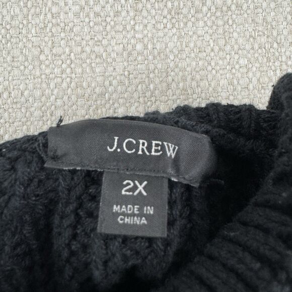 J Crew Relaxed Rollneck Sweater Womens 2X Black Chunky Knit Turtleneck Fisherman - Picture 9 of 16
